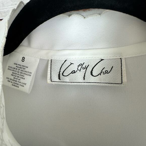 Womens Kathy Che White Victorian Romantic Pearl Button High Neck Satin Blouse 8 - Picture 6 of 7